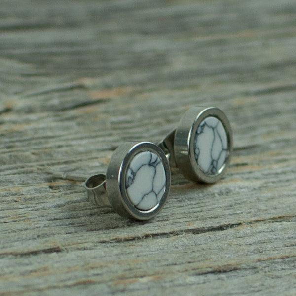 White Turquoise 6mm stainless steel studs