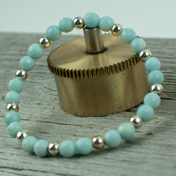 Faceted Amazonite and Sterling silver Bead Bracelet
