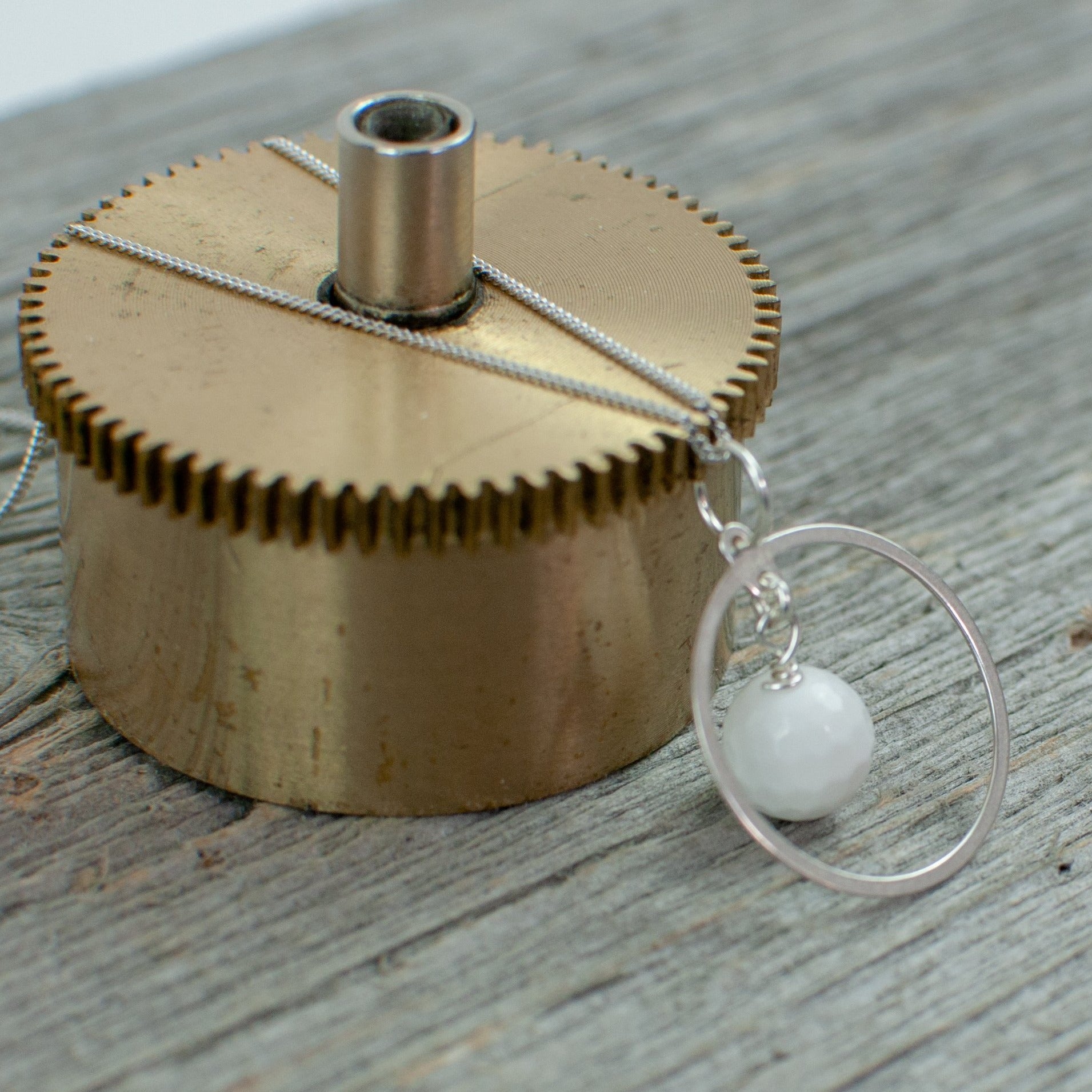 White Agate Golf ball Hole in one necklace - Lisa Young Design