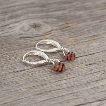 Mini red  striped borosilicate glass teardrop and silver earrings - Lisa Young Design