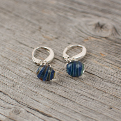 Blue striped borosilicate glass teardrop and silver earrings - Lisa Young Design