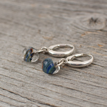 Blue striped borosilicate glass teardrop and silver earrings - Lisa Young Design