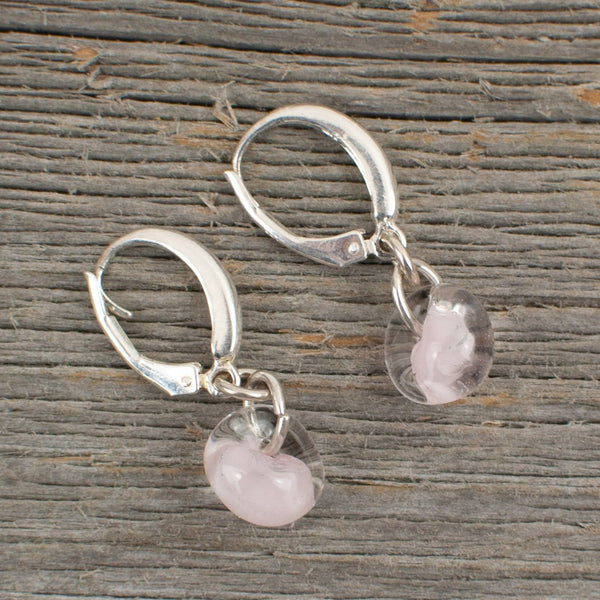 Pale pink borosilicate glass teardrop and silver earrings - Lisa Young Design