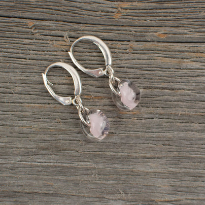 Pale pink borosilicate glass teardrop and silver earrings - Lisa Young Design