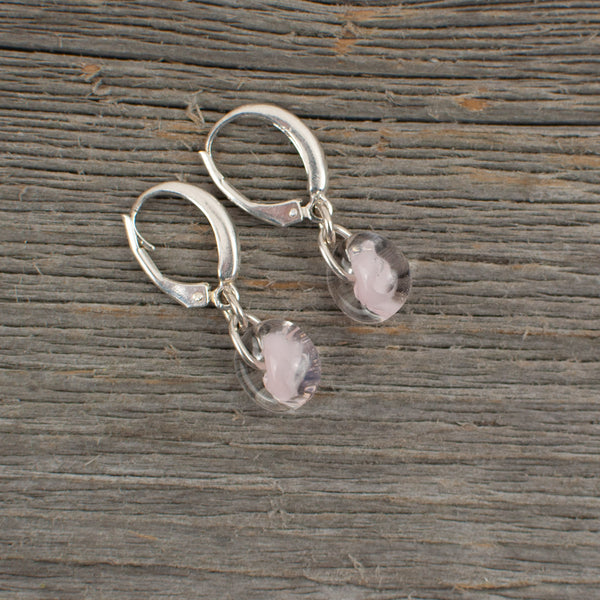 Pale pink borosilicate glass teardrop and silver earrings - Lisa Young Design