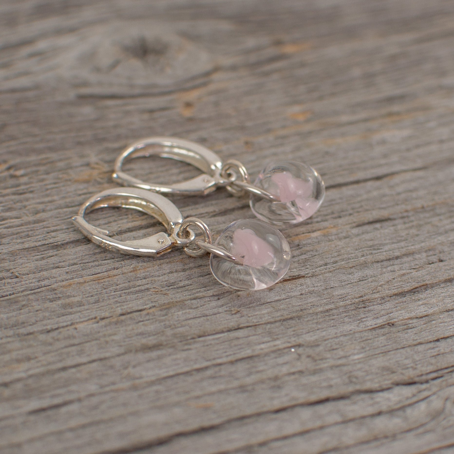 Pale pink borosilicate glass teardrop and silver earrings - Lisa Young Design