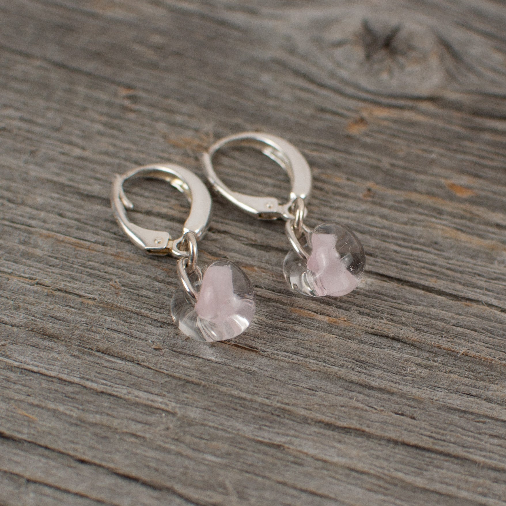 Pale pink borosilicate glass teardrop and silver earrings - Lisa Young Design
