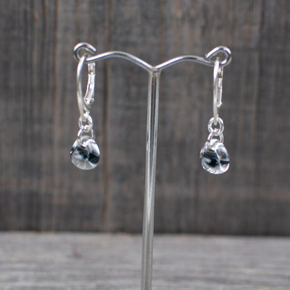 Black borosilicate glass teardrop and silver earrings
