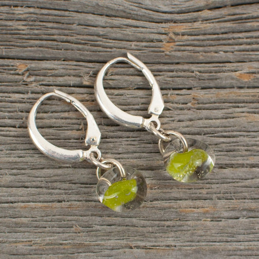 Lime green borosilicate glass teardrop and silver earrings - Lisa Young Design