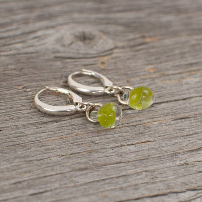 Lime green borosilicate glass teardrop and silver earrings - Lisa Young Design