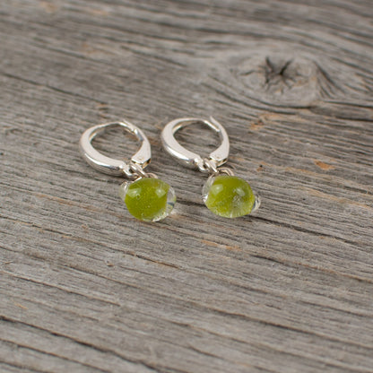 Lime green borosilicate glass teardrop and silver earrings - Lisa Young Design