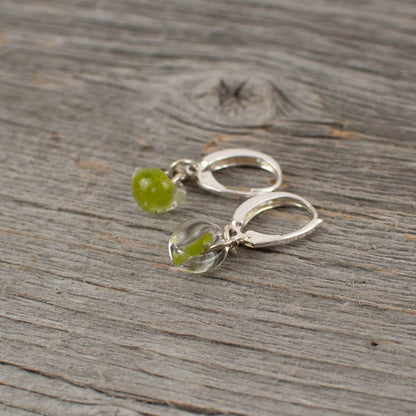 Lime green borosilicate glass teardrop and silver earrings - Lisa Young Design
