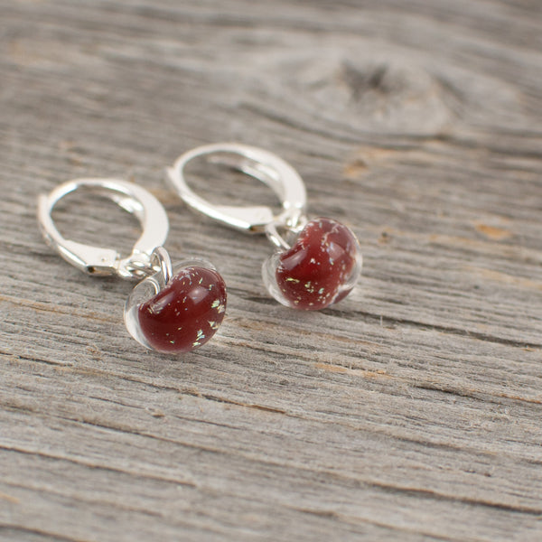Red borosilicate glass teardrop and silver earrings - Lisa Young Design