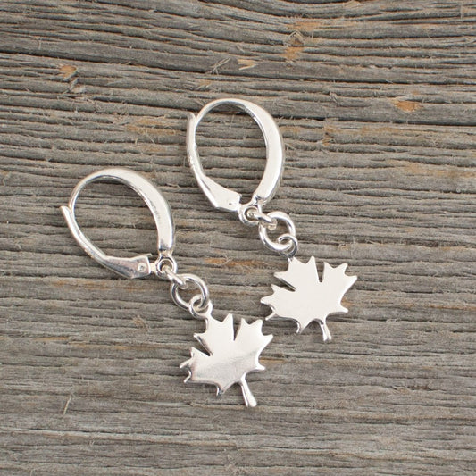 Maple leaf charm silver earrings - Lisa Young Design