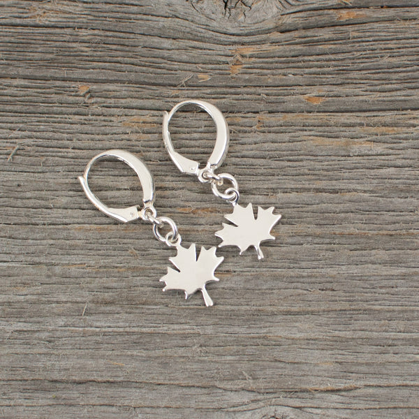 Maple leaf charm silver earrings - Lisa Young Design