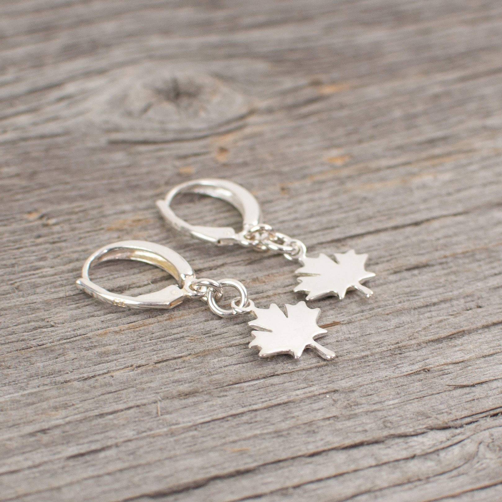 Maple leaf charm silver earrings - Lisa Young Design