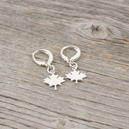 Maple leaf charm silver earrings - Lisa Young Design