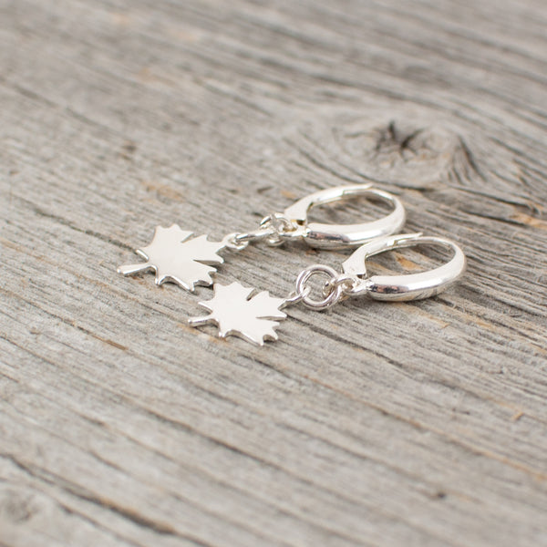 Maple leaf charm silver earrings - Lisa Young Design