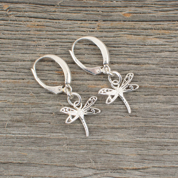 Dragonfly charm  Silver earrings - Lisa Young Design