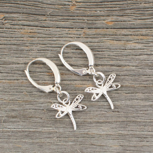 Dragonfly charm  Silver earrings - Lisa Young Design