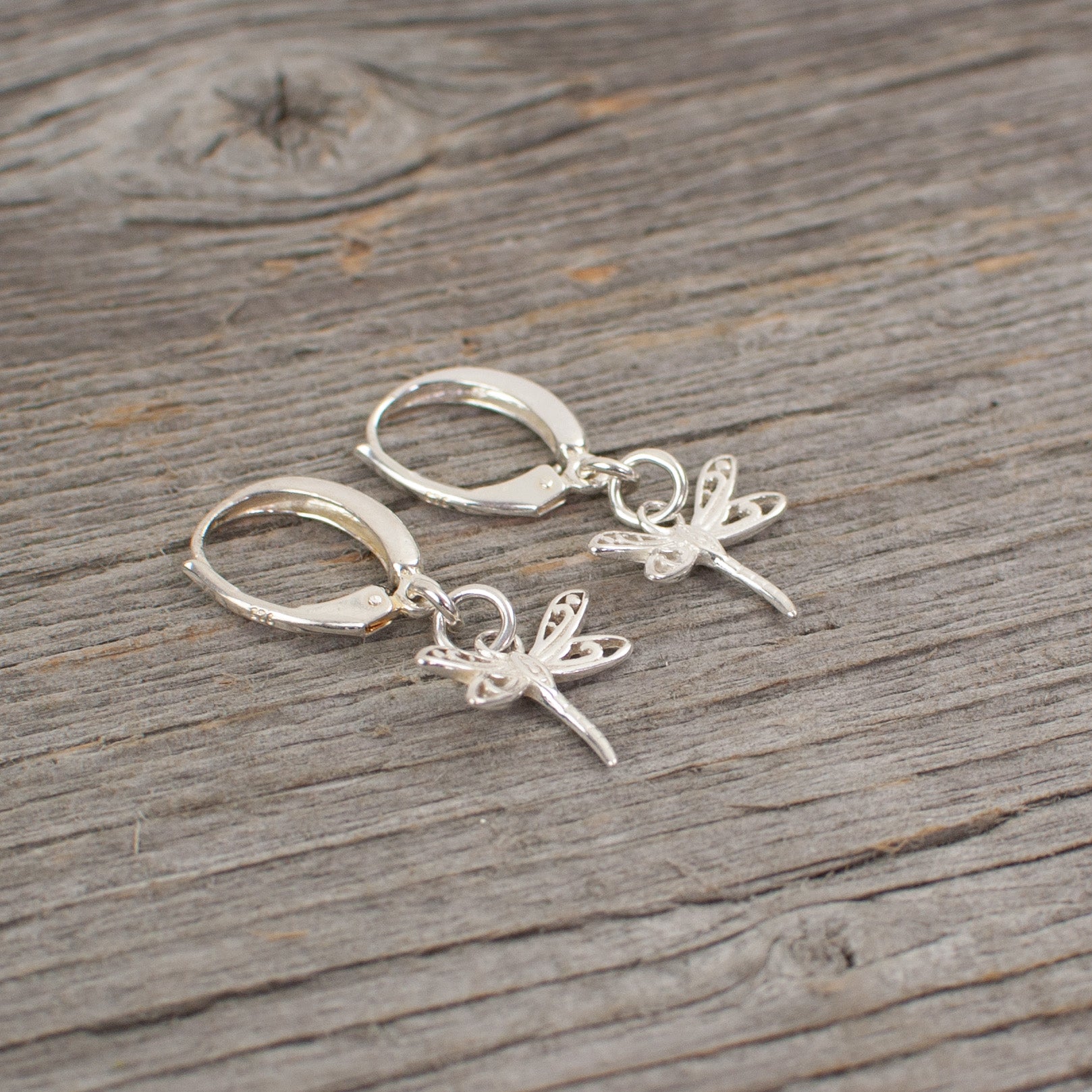 Dragonfly charm  Silver earrings - Lisa Young Design