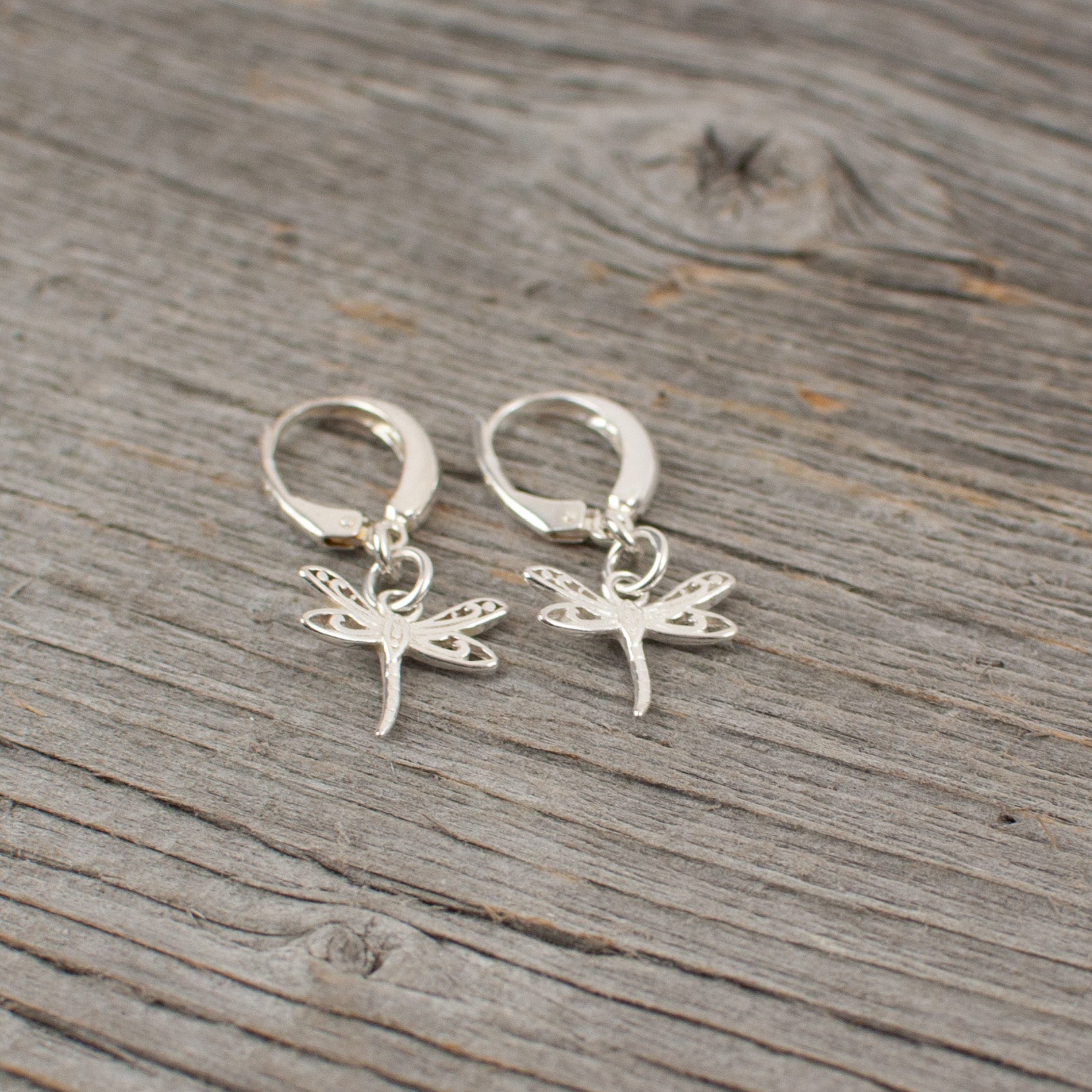 Dragonfly charm  Silver earrings - Lisa Young Design