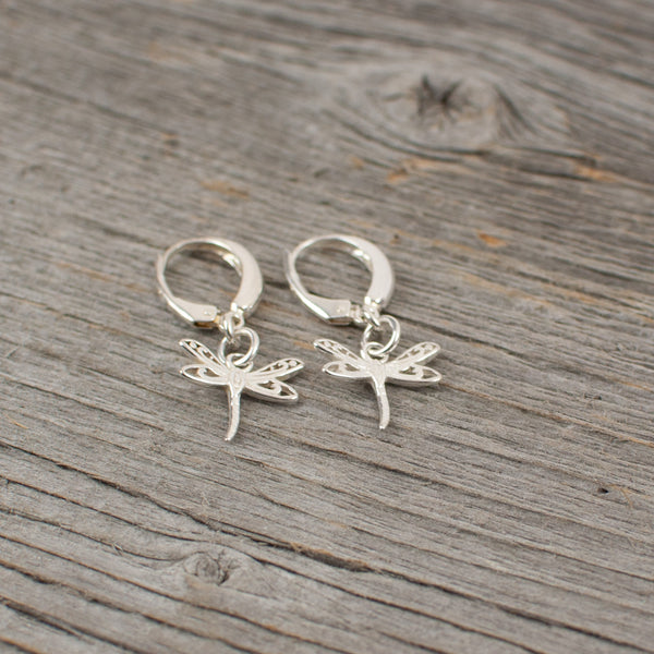 Dragonfly charm  Silver earrings - Lisa Young Design