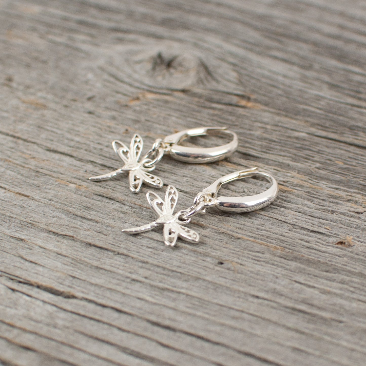 Dragonfly charm  Silver earrings - Lisa Young Design
