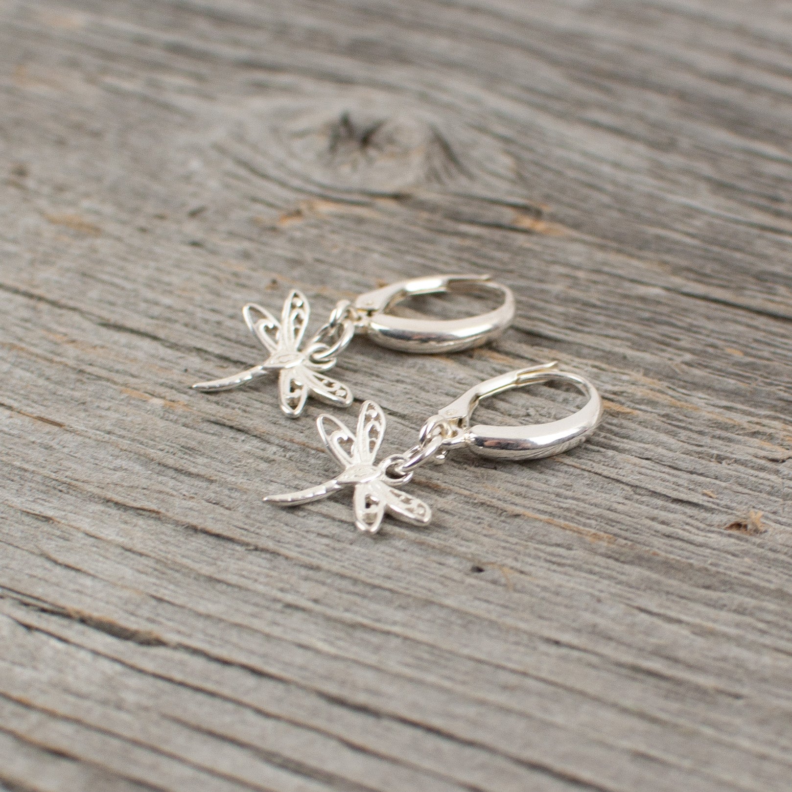 Dragonfly charm  Silver earrings - Lisa Young Design