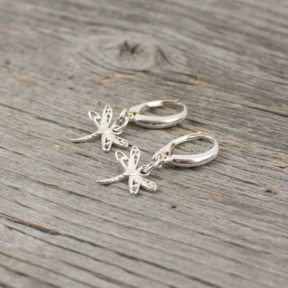 Dragonfly charm  Silver earrings - Lisa Young Design