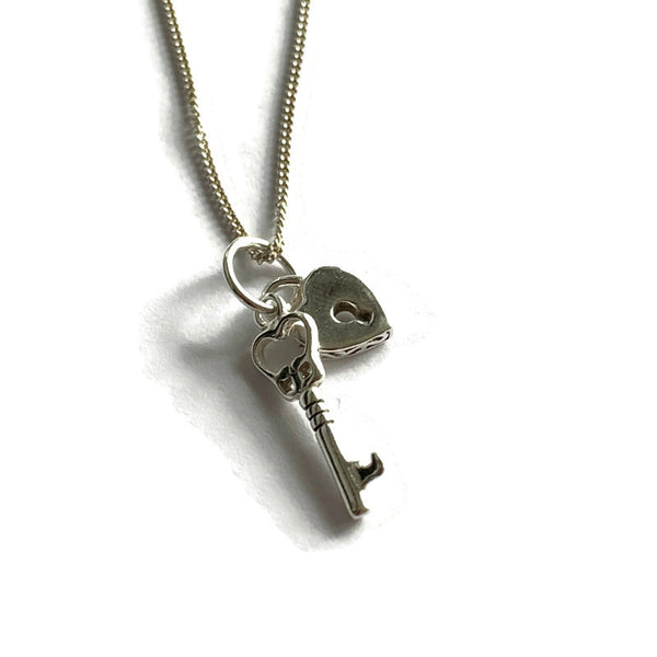Key and heart  charm  Silver Necklace - Lisa Young Design