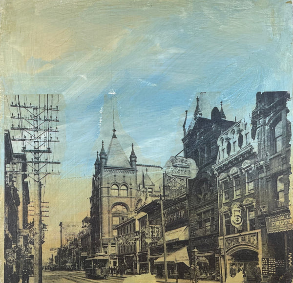 Painting with photo transfer of King and Richmond St 1910