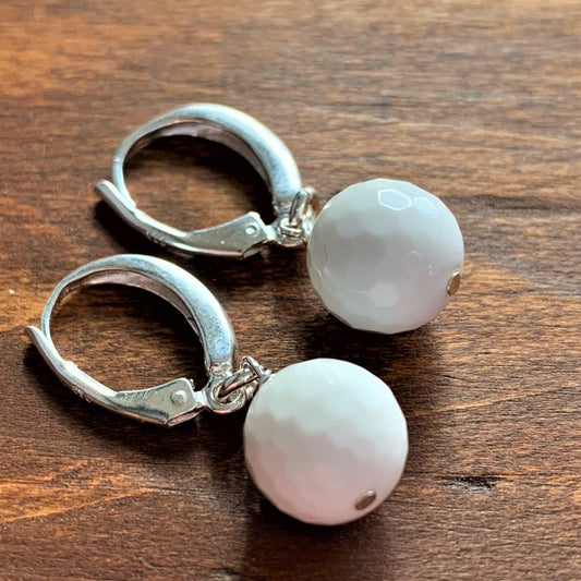 White Agate Golf ball Earrings - Lisa Young Design