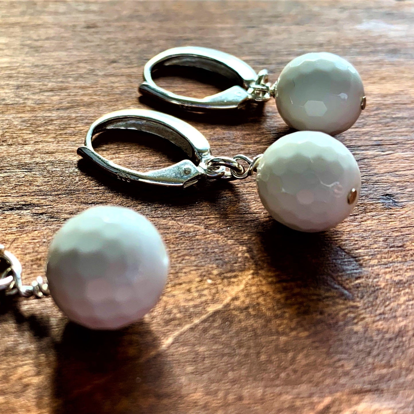 White Agate Golf ball Earrings - Lisa Young Design