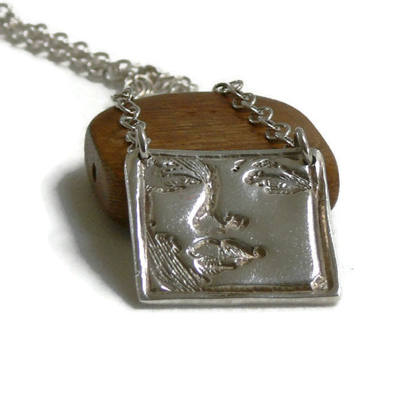 Ladies Face  Silver  Art Clay Necklace with 16 inch Sterling Silver chain - Lisa Young Design