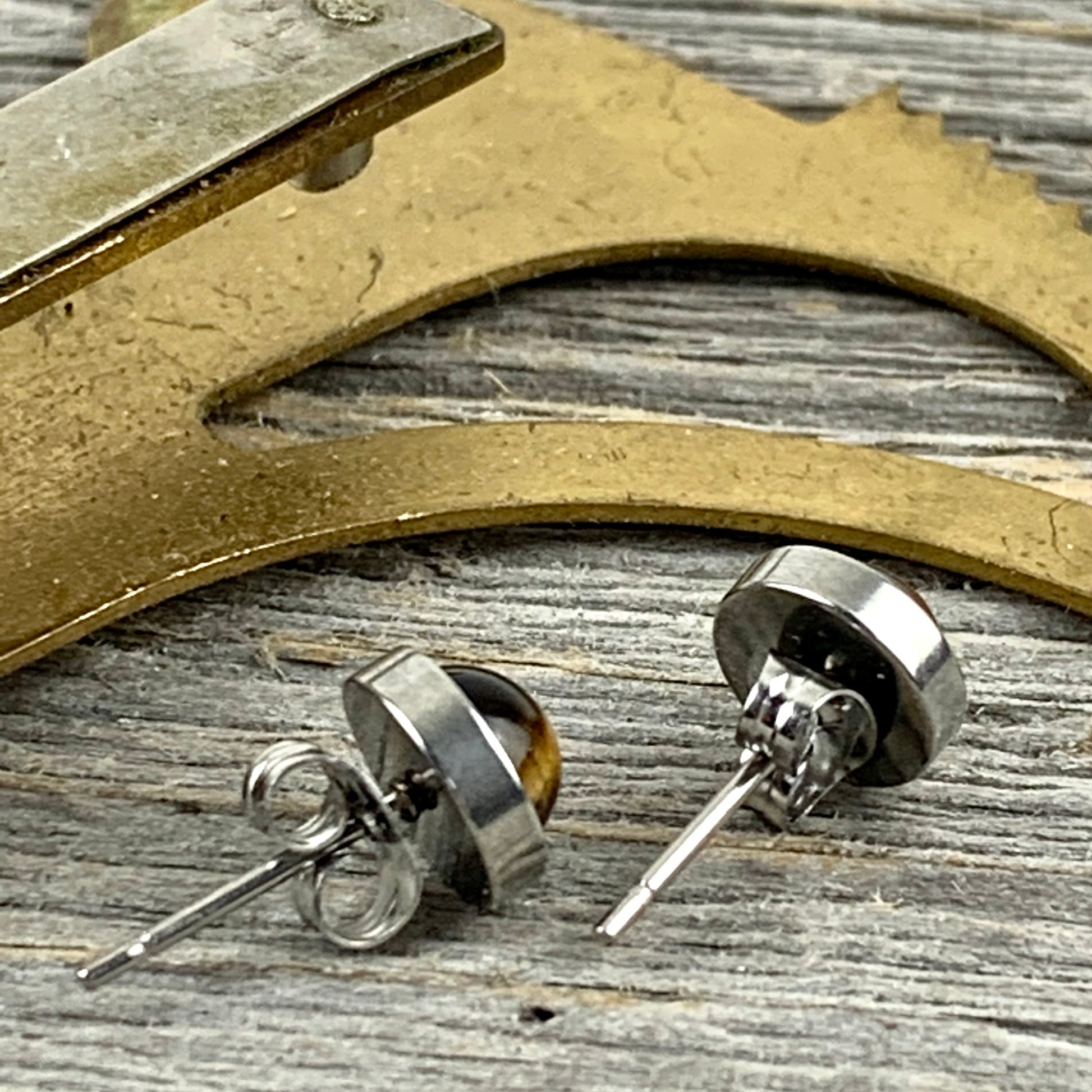Tiger eyes 6mm stainless steel studs - Lisa Young Design